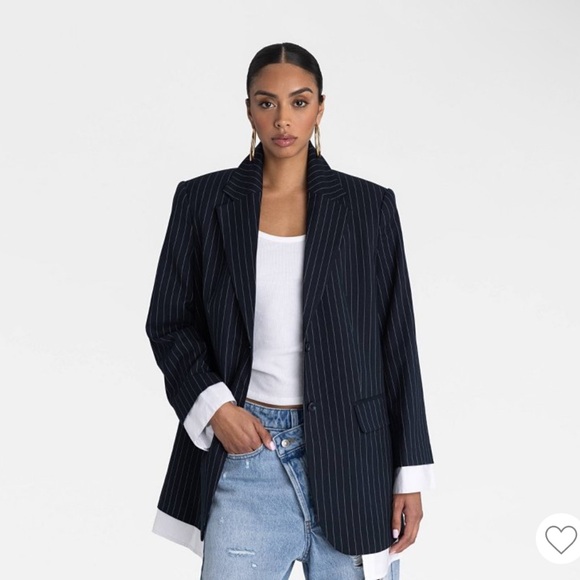 KBB Women's Navy Pinstripe Blazer - Picture 1 of 2